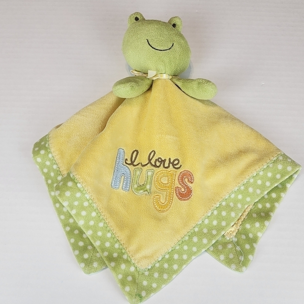 Carter's Frog Rattle I love hugs yellow green